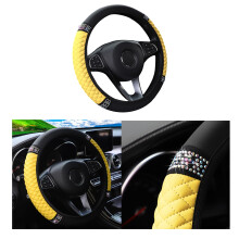 Couslcd Bling Car Steering Wheel Cover 15 Inch Rhinestones Soft Leather Elastic Steering Wheel Protector Sparkly Crystal Diamond for Women Girls C