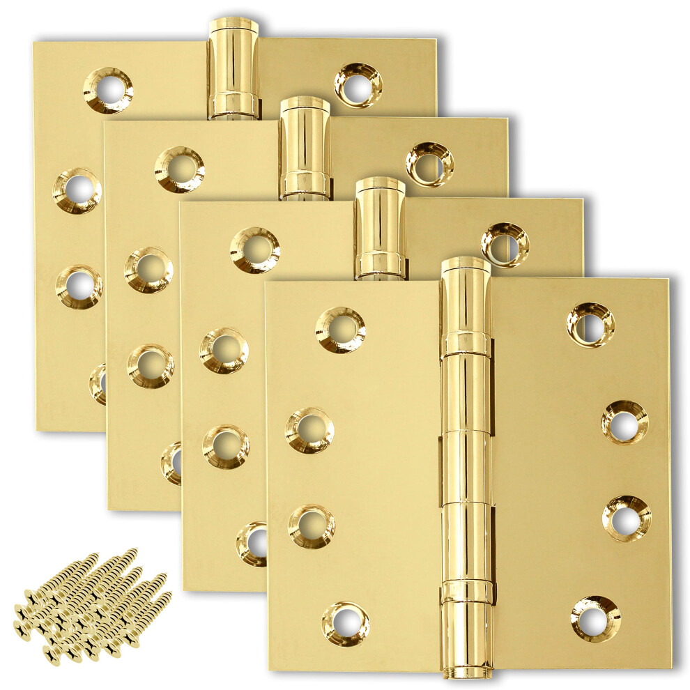 Finsbury Hardware Solid Brass Door Hinge Heavy Duty Ball Bearing Polished Shiny Gold 4x4 Inch - Set of 4 Hinges (Polished Brass)
