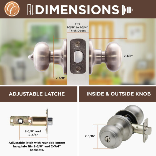 Copper Creek CK2040SS-3 Colonial Door Knob Keyed Entry Function 3 Pack in Satin Stainless 2