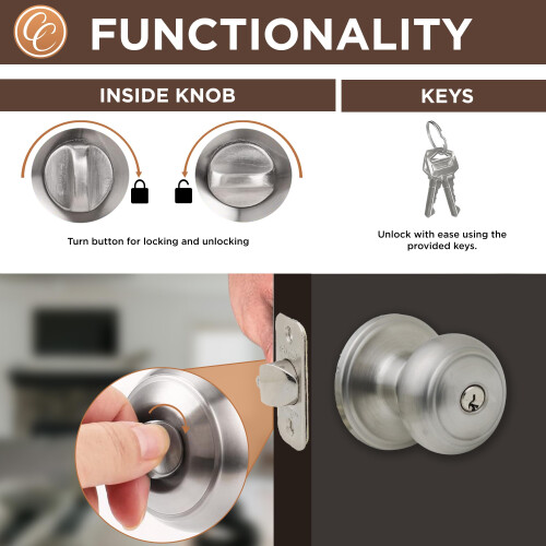 Copper Creek CK2040SS-3 Colonial Door Knob Keyed Entry Function 3 Pack in Satin Stainless 1
