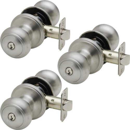 Copper Creek CK2040SS-3 Colonial Door Knob Keyed Entry Function 3 Pack in Satin Stainless