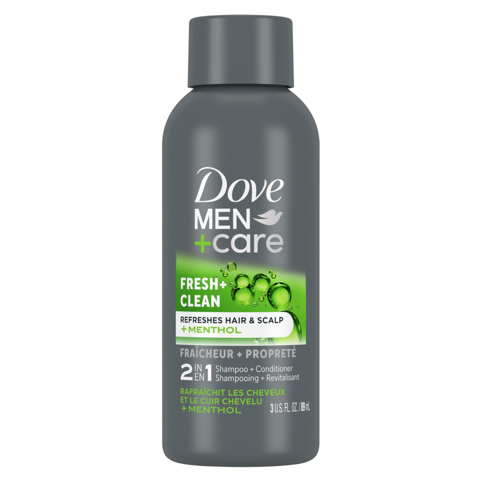 DOVE MEN + CARE Fortifying 2 in 1 Shampoo and Conditioner Fresh and Clean with Caffeine for Normal to Oily Hair Helps Strengthen Thinning Hair 3 oz