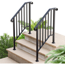2 Pack 3 Step Handrails for Outdoor Steps Wrought Iron Stair Railing Metal Hand Railing with Installation Kit Staircase Handrails for Concrete Por