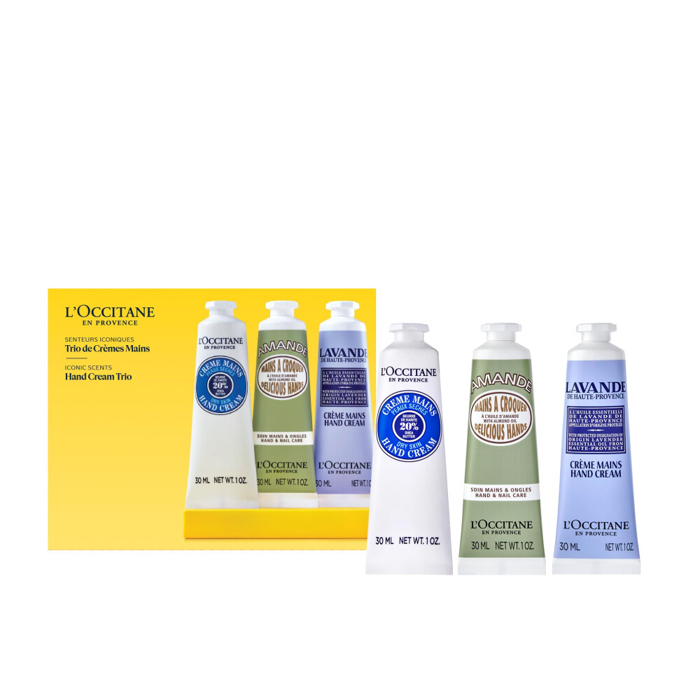 LOCCITANE Hand Cream Classics  3-Piece Set: Moisturizing Hand Creams  Shea  Almond  Lavender Iconic Scents  Vegan  All Skin Types  Made in France