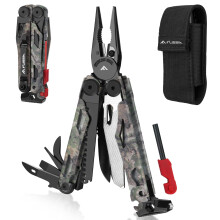 FLISSA Multitool 18 in 1 Camo Multitool Pliers with Fire Starter Window Breaker Whistle Stainless Steel EDC Gear with Sheath - Perfect for Surviva