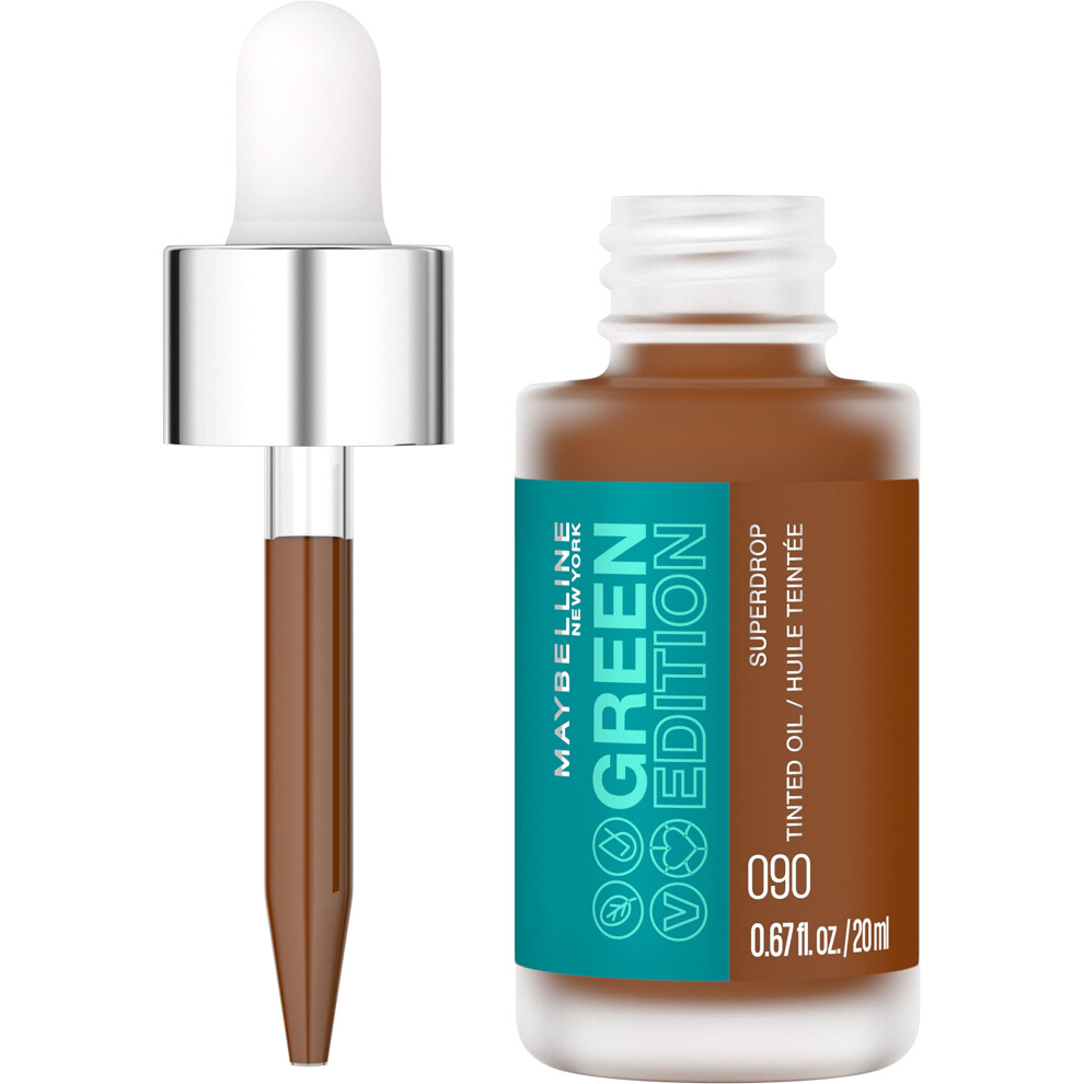 Maybelline Green Edition Superdrop Tinted Oil Base Makeup  Adjustable Natural Coverage Foundation Formulated With Jojoba & Marula Oil  90  1 Count