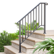 4 Step Handrails for Outdoor Steps Wrought Iron Stair Railing Metal Hand Railing with Installation Kit Staircase Handrails for Concrete Porch Dec