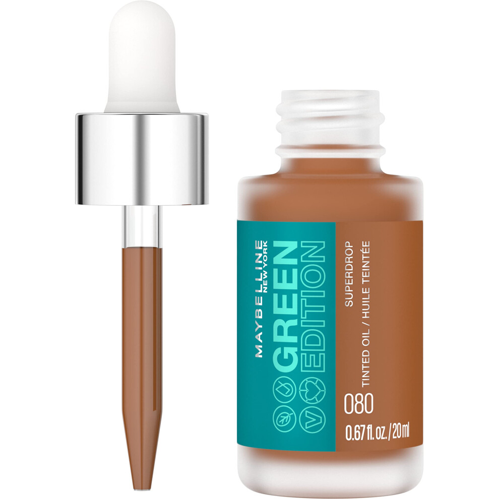 Maybelline Green Edition Superdrop Tinted Oil Base Makeup  Adjustable Natural Coverage Foundation Formulated With Jojoba & Marula Oil  80  1 Count