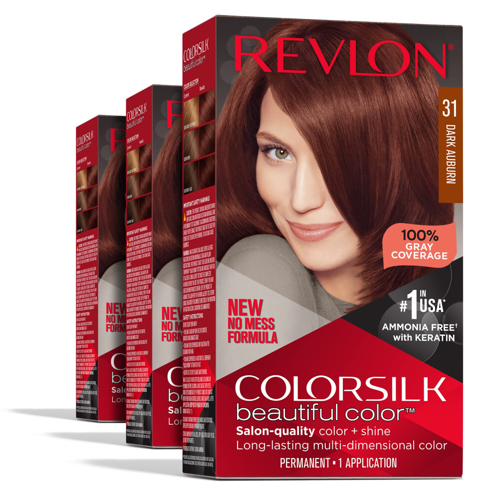 Revlon Permanent Hair Color Permanent Red Hair Dye Colorsilk with 100% Gray Coverage Ammonia-Free Keratin and Amino Acids Red Shades (Pack of 3)