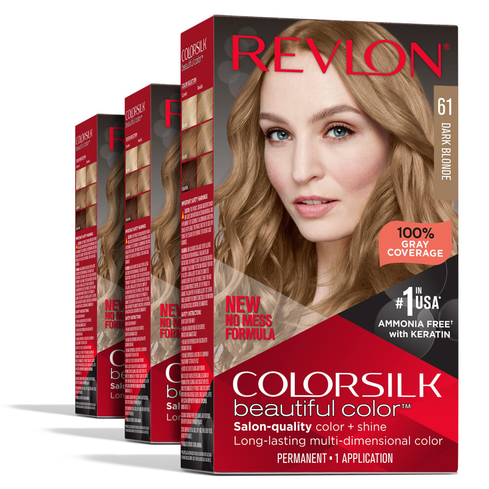 Revlon Permanent Hair Color  Permanent Blonde Hair Dye  Colorsilk with 100% Gray Coverage  Ammonia-Free  Keratin and Amino Acids  Blonde Shades (Pack