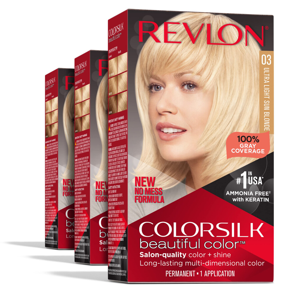 Revlon Permanent Hair Color Permanent Blonde Hair Dye Colorsilk with 100% Gray Coverage Ammonia-Free Keratin and Amino Acids Blonde Shades (Pack