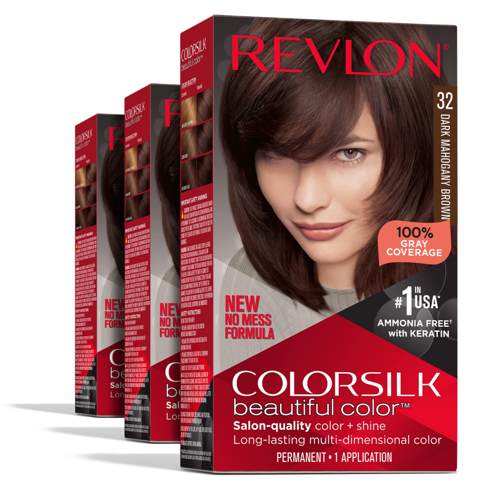 Coloration Capillaire Permanente Revlon, Coloration Permanente Pour Cheveux Bruns, Colorsilk, Avec Couverture 100 % Des Cheveux Gris, Sans Ammo-image