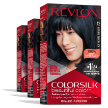 Revlon Permanente Haarfarbe, permanente schwarze Haarfarbe, Colorsilk, mit 100 % Grauabdeckung, ammoniakfreiem Keratin und Aminosuren, schwarze Farb