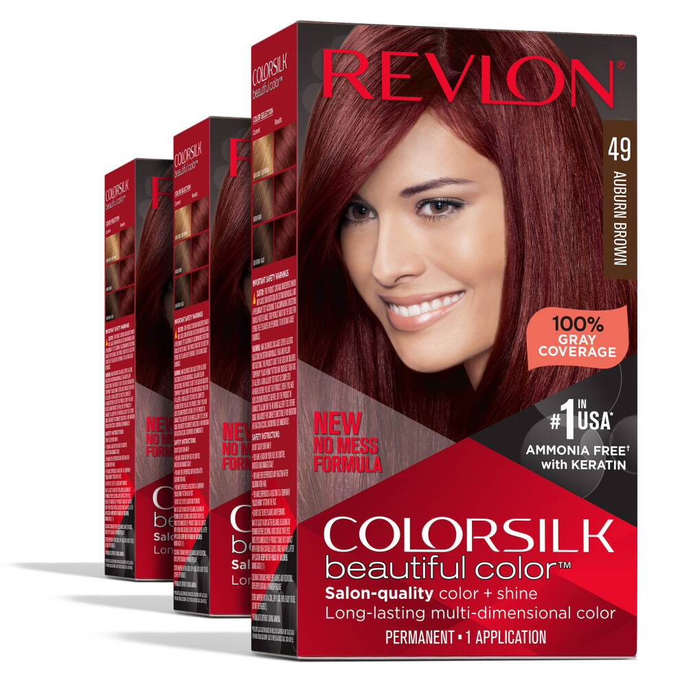 Revlon Permanent Hair Color Permanent Red Hair Dye Colorsilk with 100% Gray Coverage Ammonia-Free Keratin and Amino Acids Red Shades (Pack of 3)