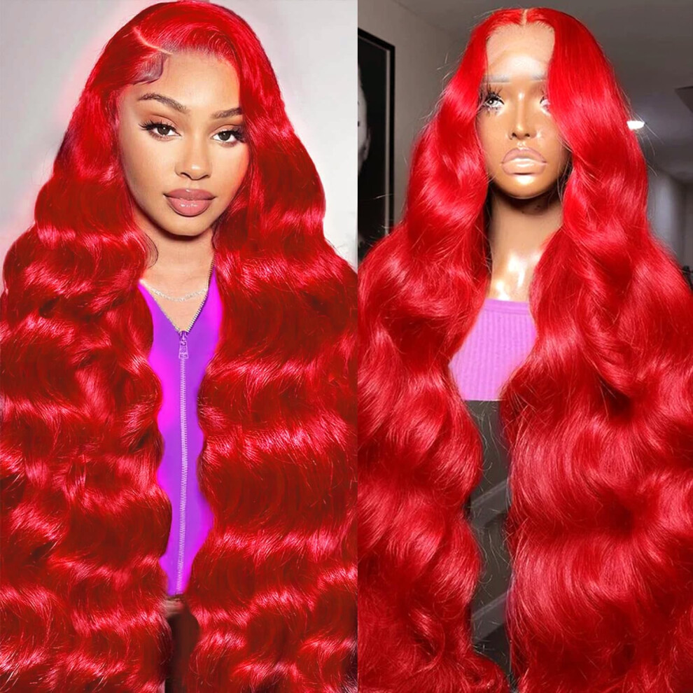 Hoifise Red 13X6 Lace Front Wigs Human Hair 200 Density Hd Transparent Body Wave Lace Front Wigs Human Hair Body Wave Wig Red Hd Lace Frontal Colored Wig 13X6