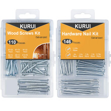 KURUI Hanging Nails and Wood Screws Assorted Kit 256PCS - 110 Philips Flat Head Screws 146 Picture Hanging Nails 6 Sizes Small Screws Assortment Wi