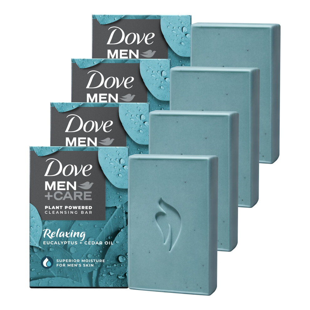 DOVE MEN + CARE Cleansing Bar Soap Eucalyptus + Cedar Oil 4 Count to Rebuild Skin in the Shower  a 4in1 Hair  Body  Face & Shaving Bar with Plant-Base