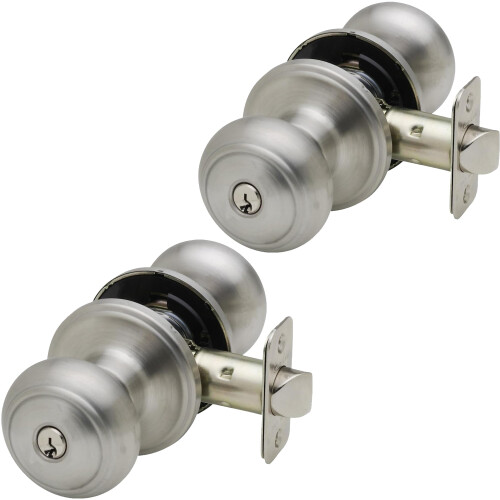 Copper Creek CK2040SS-2 Colonial Door Knob Keyed Entry Function 2 Pack in Satin Stainless