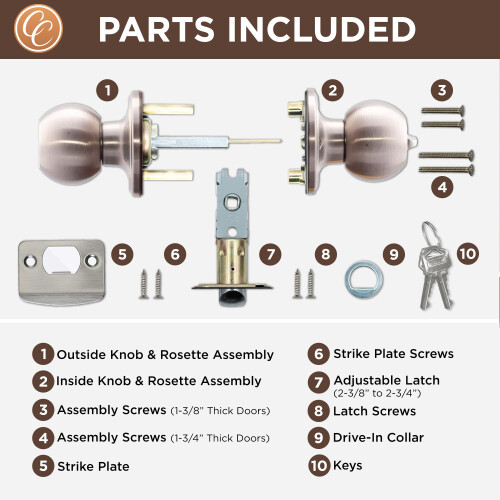 Copper Creek CK2040SS-2 Colonial Door Knob Keyed Entry Function 2 Pack in Satin Stainless 2