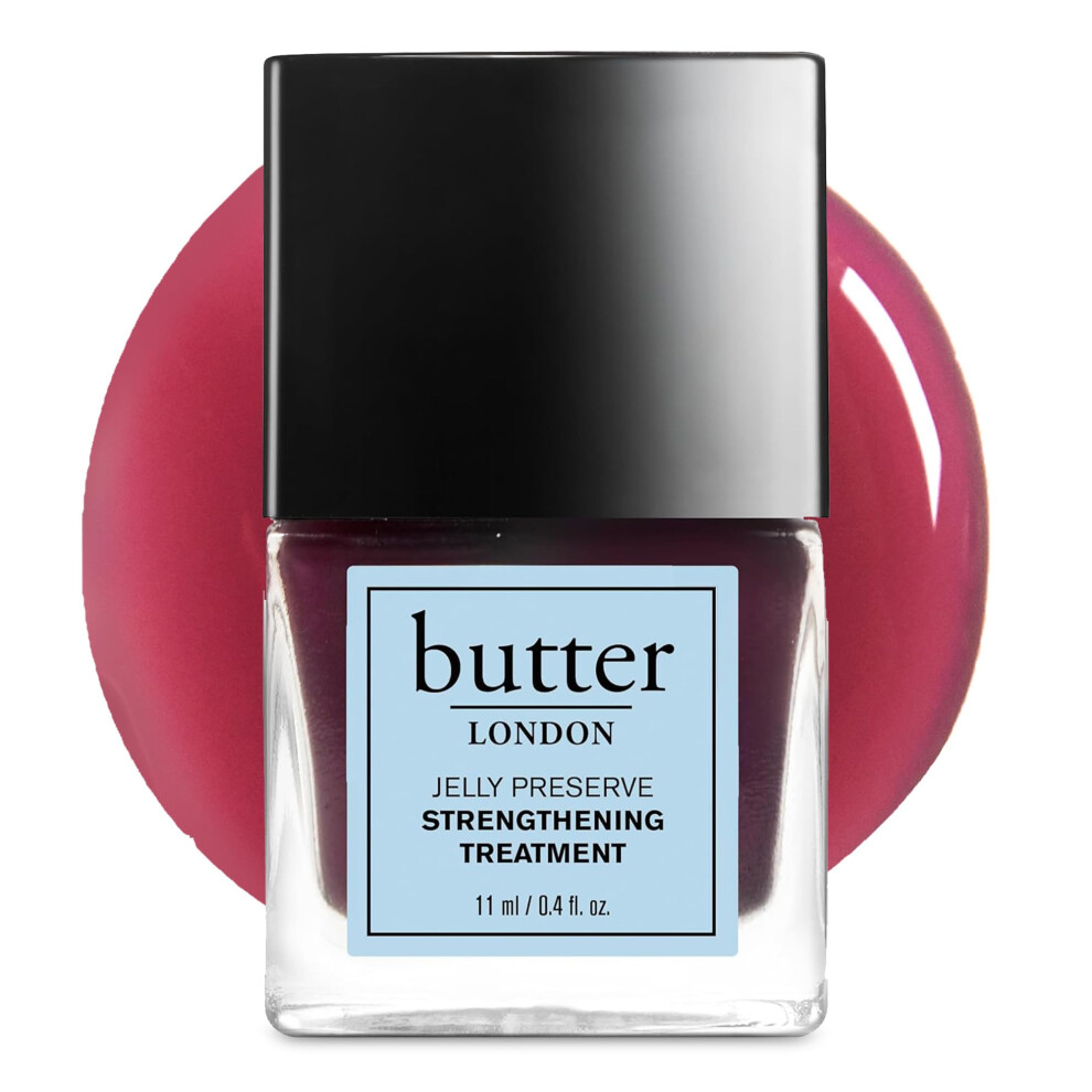butter LONDON Nail Strengthener for Damaged Nails  Jelly Preserve (Strawberry Rhubarb) - Pink Translucent Finish Nail Polish Strengthens  Nourishes &