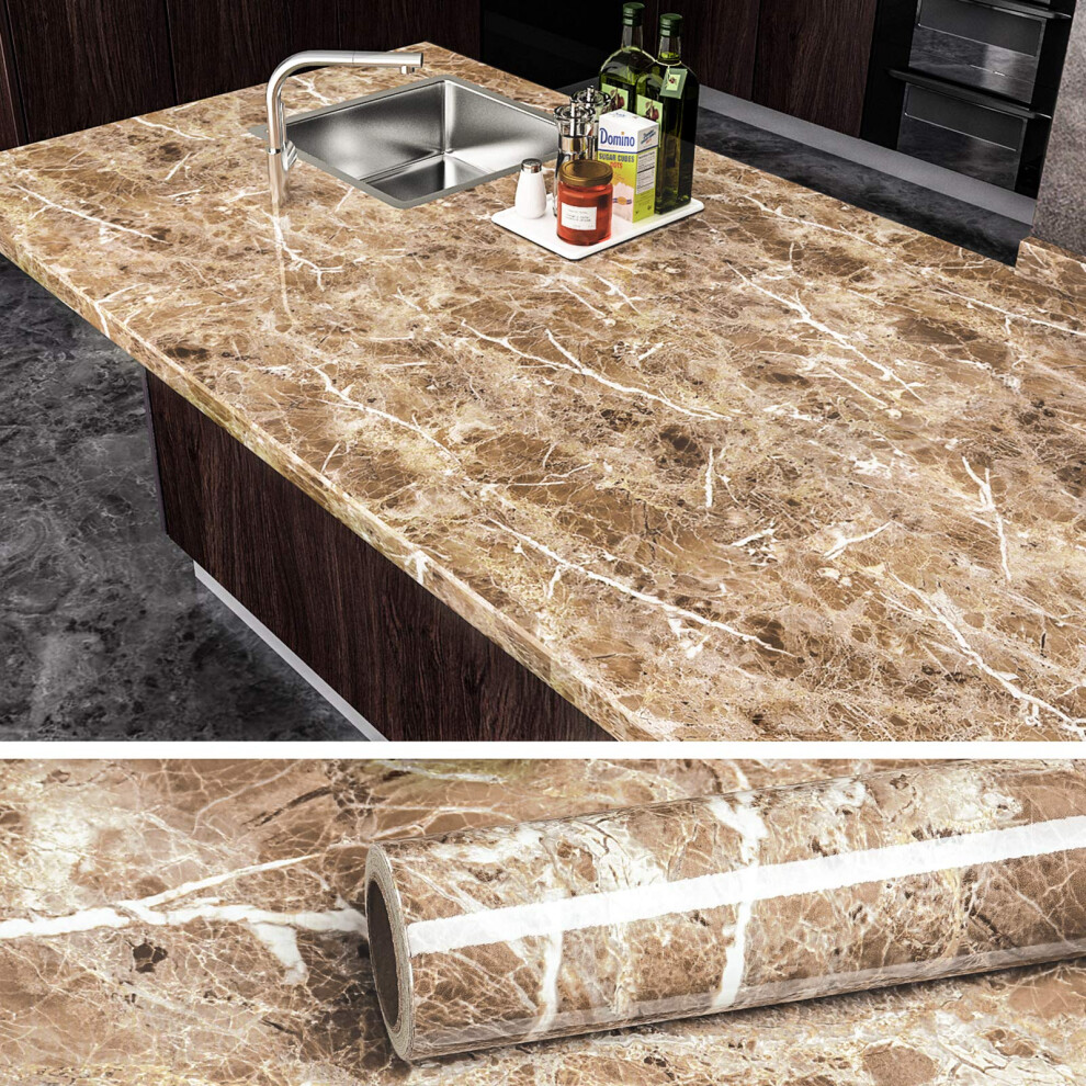 Veelike Brown Faux Marble Counter Top Covers Peel And Stick Wallpaper Granite Contact Paper Decorative Kitchen Wall Paper Waterproof Self Adhesive Rem