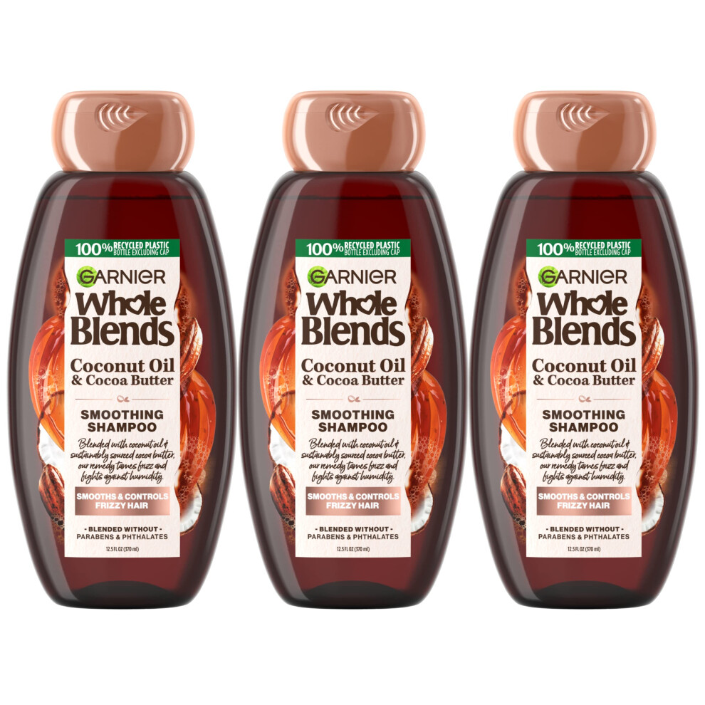 Garnier Whole Blends Smoothing Shampoo with Coconut Oil and Cocoa Butter Extracts  For Frizzy Hair  12.5 Fl Oz  3 Count (Packaging May Vary)