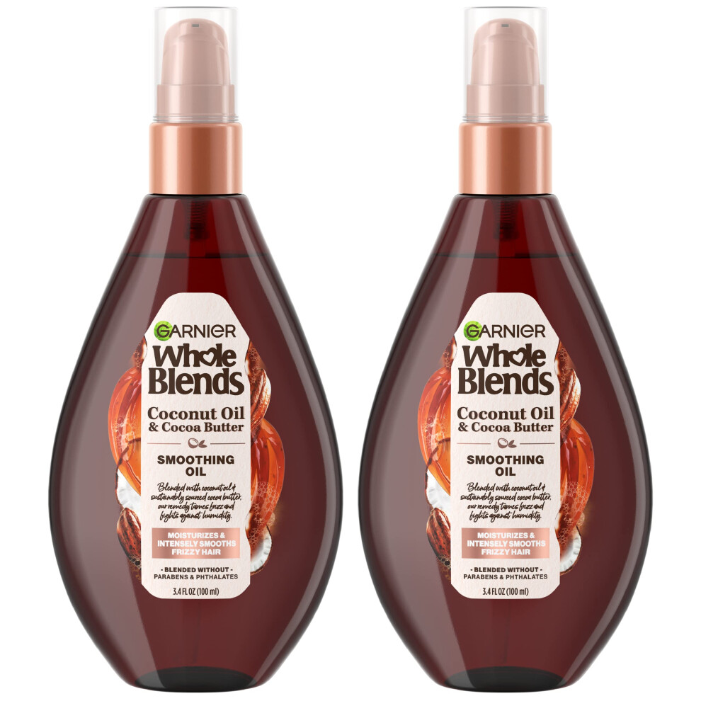 Garnier Whole Blends Coconut Oil & Cocoa Butter Smoothing Oil Spray for Frizzy Hair  3.4 Fl Oz  2 Count (Packaging May Vary)