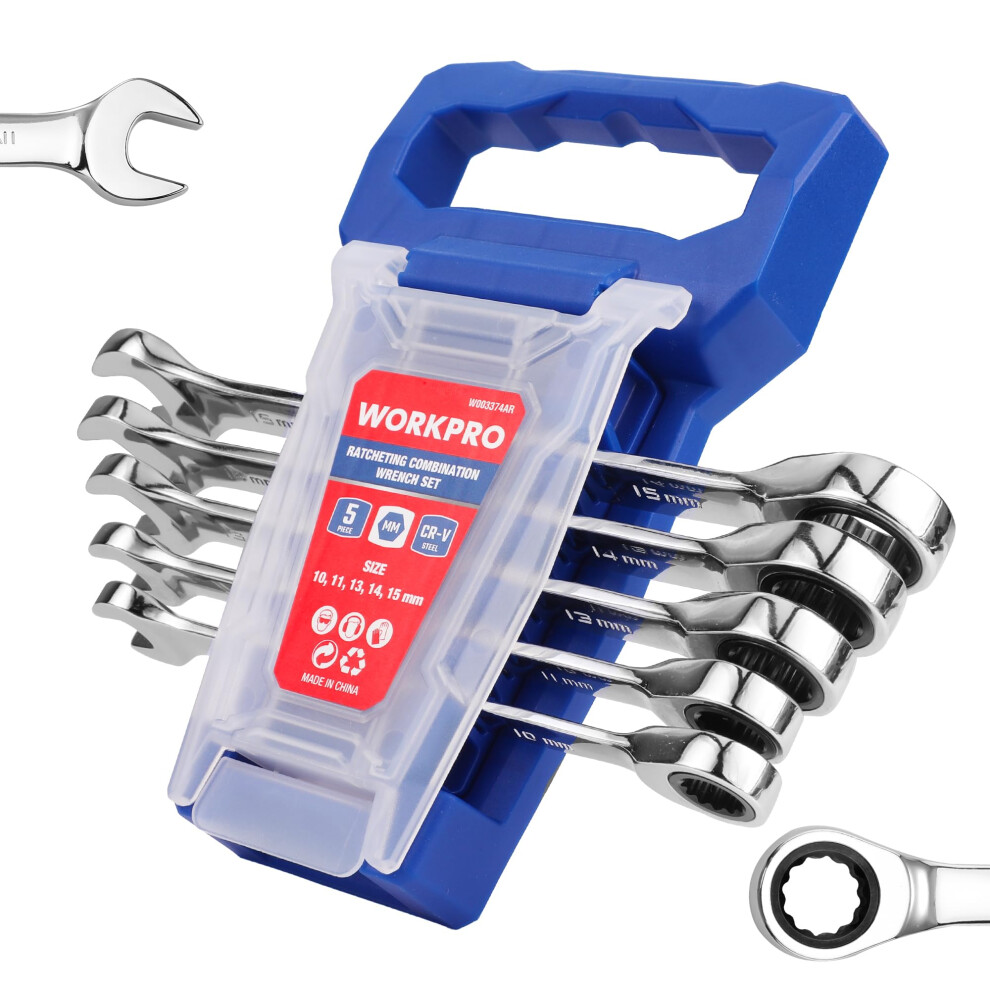 Workpro Set Di Chiavi Combinate, Metriche, 5 Pezzi, 10 Mm, 11 Mm, 13 Mm, 14 Mm, 15 Mm, 12 Punte, In Acciaio CR-V, Con Organizer-image