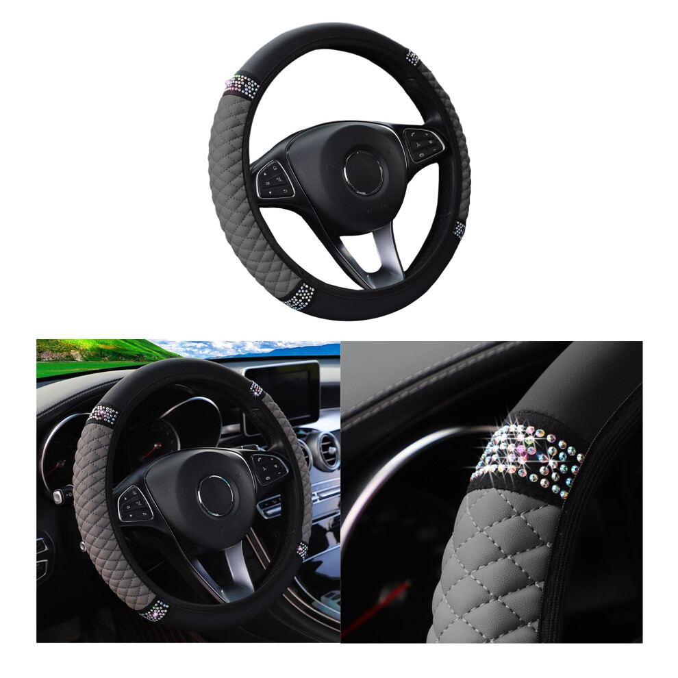 Couslcd Bling Car Steering Wheel Cover 15 Inch Rhinestones Soft Leather Elastic Steering Wheel Protector Sparkly Crystal Diamond For Women Girls Ca 753584399380