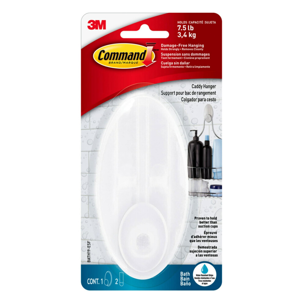 Command Caddy Hanger with Water-Resistant Adhesive Strips  Bathroom Organizer for Hanging Shower Caddy  1 Shower Hook with 2 Command Strips