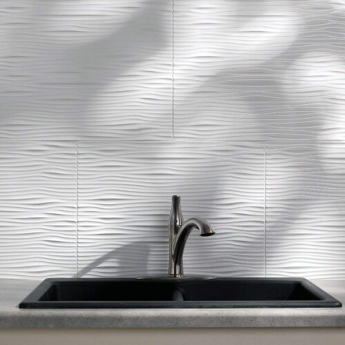 FASDE Waves Decorative Vinyl 18in x 24in Backsplash Panel in Gloss White (5 Pack) 1