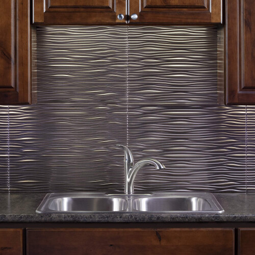FASDE Waves Decorative Vinyl 18in x 24in Backsplash Panel in Brushed Nickel (5 Pack) 1