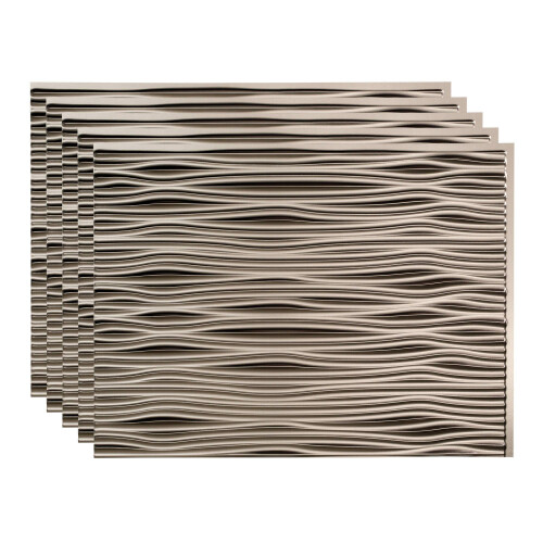 FASDE Waves Decorative Vinyl 18in x 24in Backsplash Panel in Brushed Nickel (5 Pack)