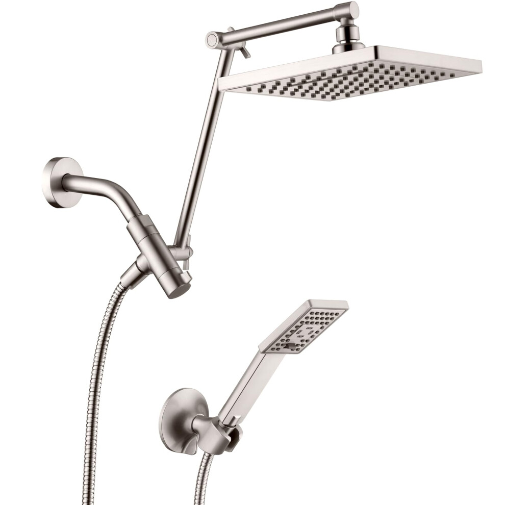 BRIGHT SHOWERS High Pressure Rain Shower Head Combo with Double Extension Arm  8 Inch Rainfall Shower Head with Handheld Spray  Height Adjustable Dual