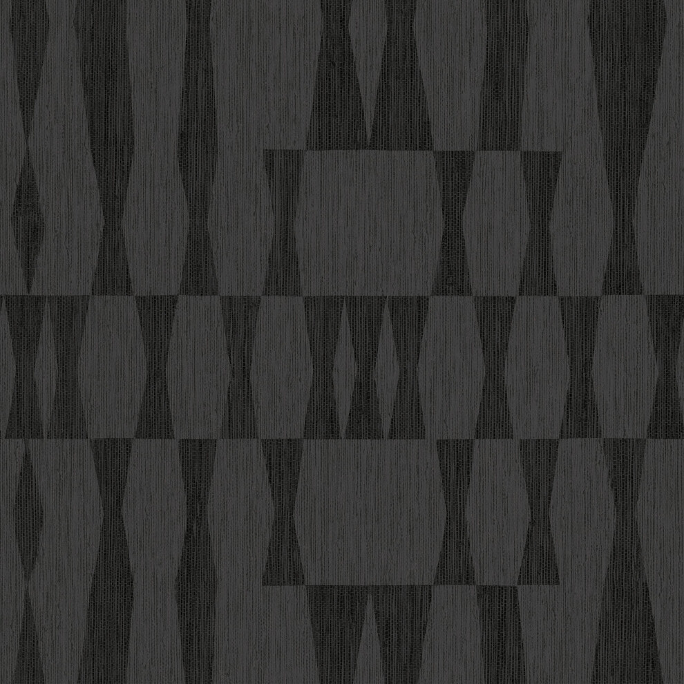 Photos - Wallpaper Tempaper Textured Grey Faux Grasscloth Geo Removable Peel and Stick  20.5 in X 16.5 ft Made in The USA Carbon GG150