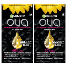 Garnier Haarkleur Olia Ammoniakvrij Briljante kleur Olierijke permanente haarverf 1.0 Zwart 2 stuks (verpakking kan vari?en)