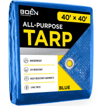 Multi-syfte stort stam vattenttt tckning | Bl 40 'x 40' 5 mil tjock | RIP PROOF TARPS | Tjockt vvmaterial UV -resistent bra fr presenningst