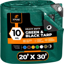 Strapazierfhige Polyplane, 20 Fu x 30 Fu, 10 Mil dick, wasserdichte UV-blockierende Schutzhlle  wendbar in Grn und Schwarz  laminierte Beschic