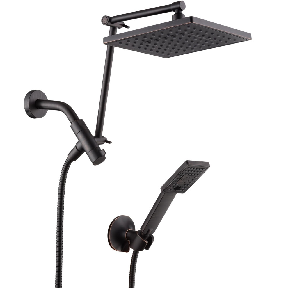 BRIGHT SHOWERS High Pressure Rain Shower Head Combo with Double Extension Arm  8 Inch Rainfall Shower Head with Handheld Spray  Height Adjustable Dual