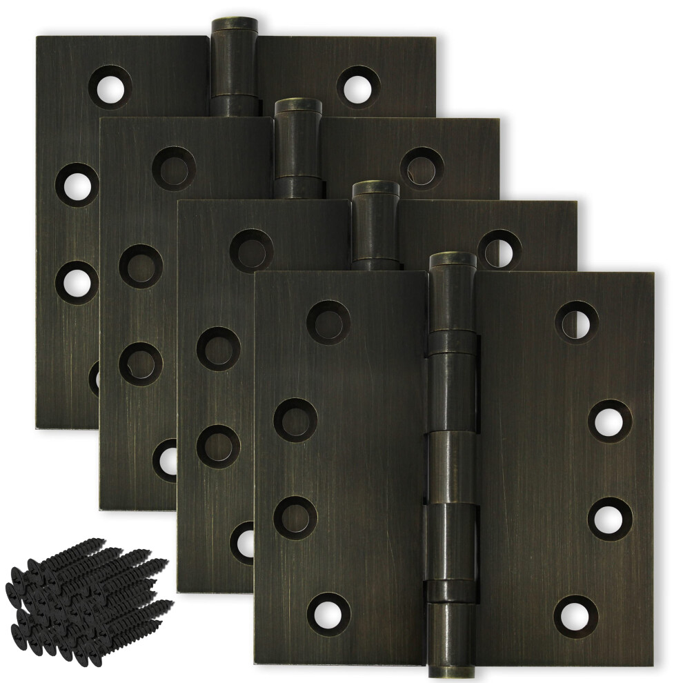 Finsbury Hardware Solid Brass Door Hinge Heavy Duty Ball Bearing 4x4 Inch - Set of 4 Hinges (Antique Brass)