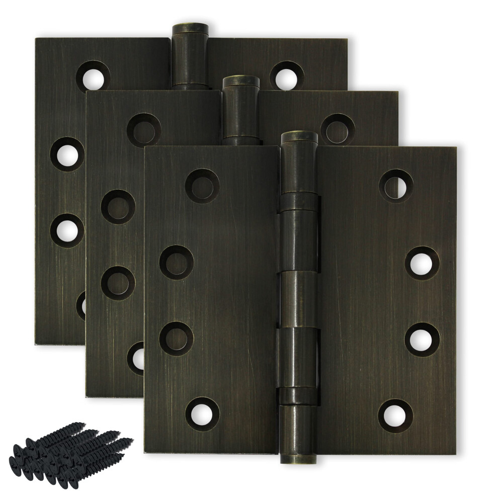 Finsbury Hardware Solid Brass Door Hinge Heavy Duty Ball Bearing 4x4 Inch - Set of 3 Hinges (Antique Brass)