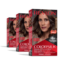 Revlon Permanent Hair Color Permanente braune Haarfarbe Colorsilk mit 100 % Grauabdeckung, ammoniakfreies Keratin und Aminos   uren, Braunt   ne (3er