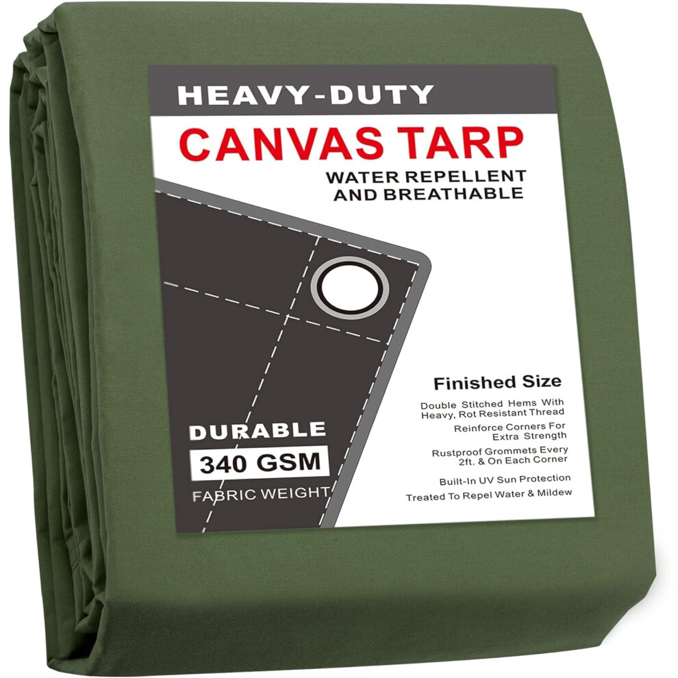 Cartman Finished Size 12X24 Feet Canvas Tarp With Rustproof Grommets Heavy Duty Multipurpose Tarpaulin Cover For Canopy Tent Roof Camping Woodpile 6943536321161