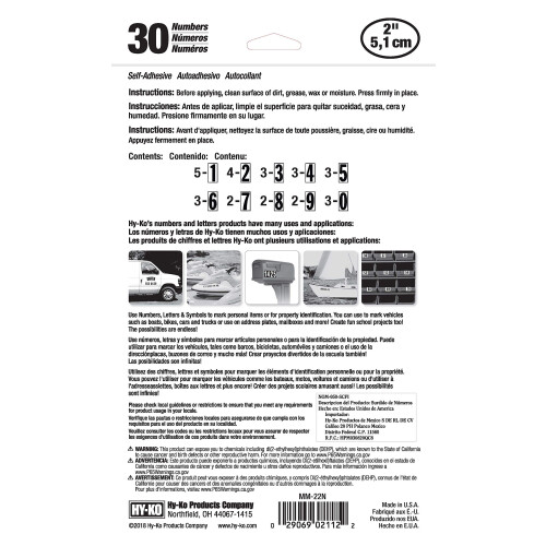 HY-KO Products MM-22N Nmeros de vinil autoadesivo 2 polegadas de alta reflexo e 30 contagens 1