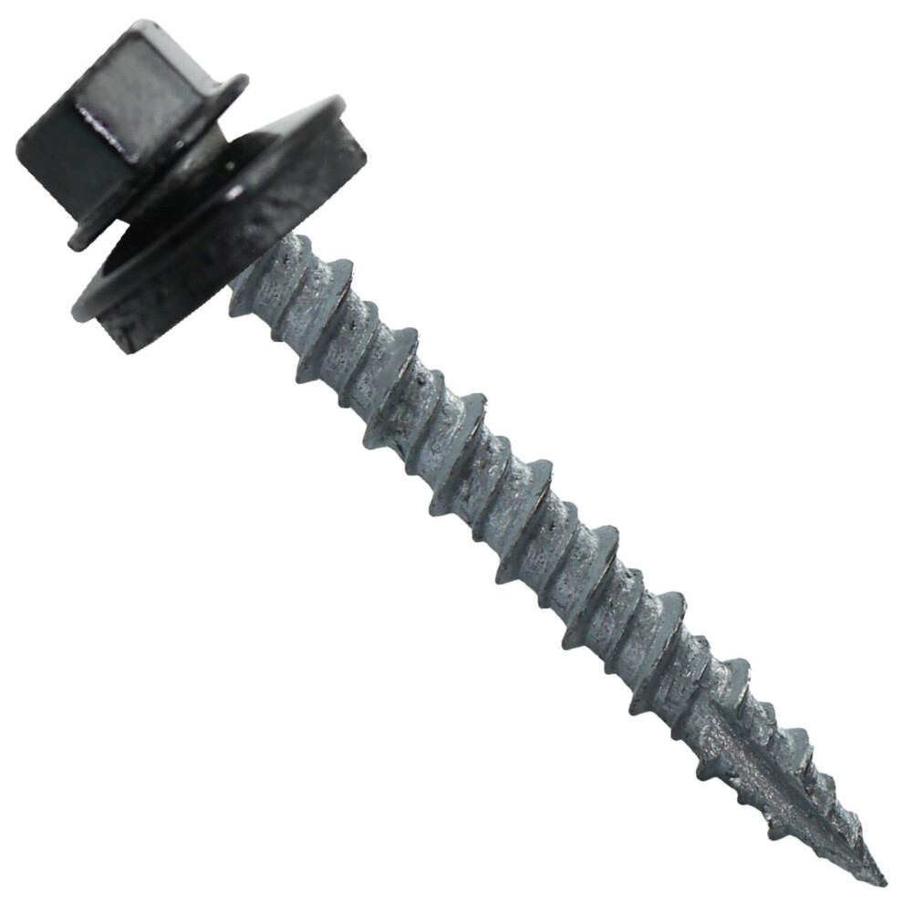 Metal ROOFING SCREWS: (250) 10 x 1-1/2"""" Black Hex Head Sheet Metal Roof Screw. Self starting metal to wood siding screws. EPDM washer. Colored head-image-OPC-PGTGR6V-NEW