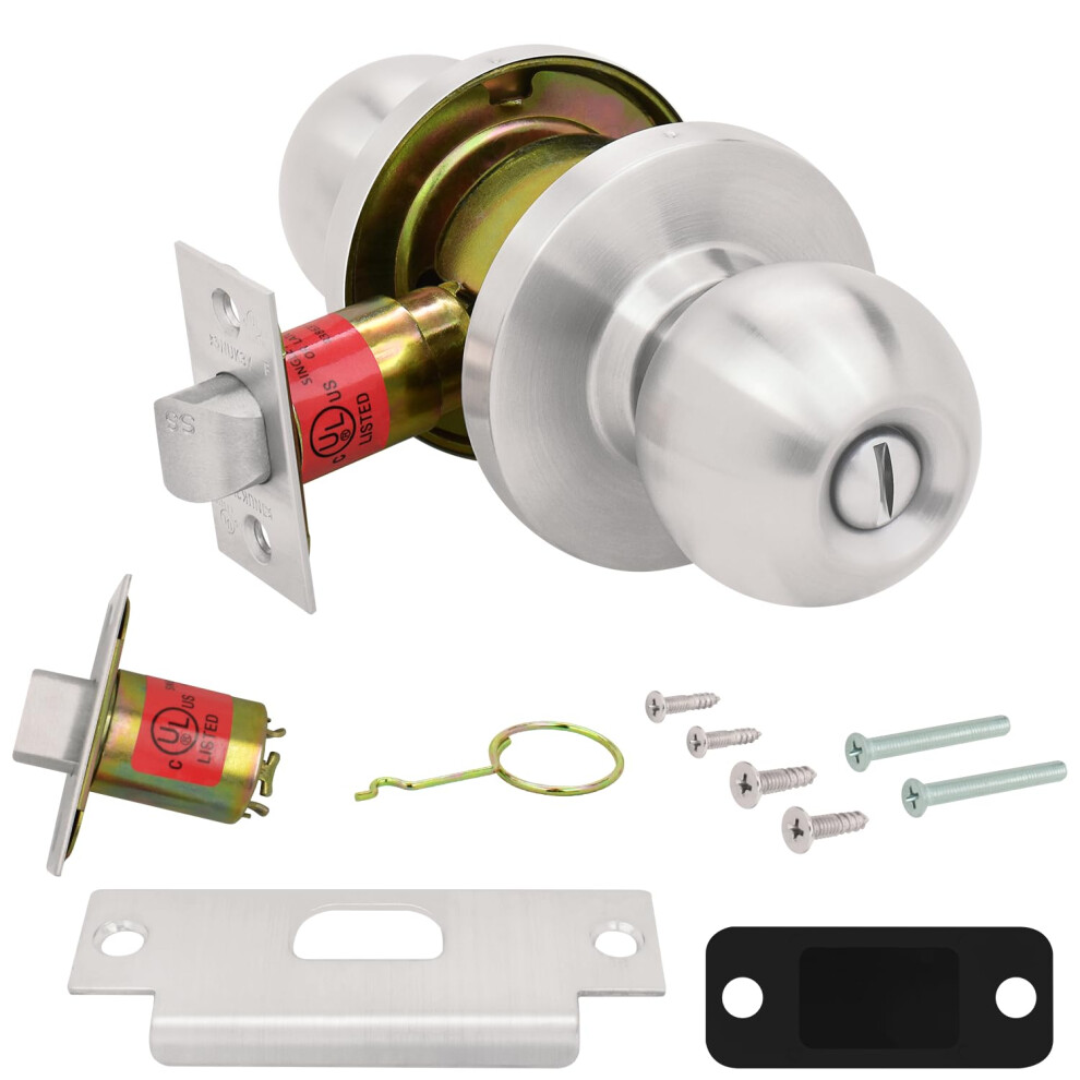 Nuk3y Bella Grade 2 Commercial Duty Cylindrical Knob Lockset Ul Rated (Satin Stainless Steel Privacy) 626143097938