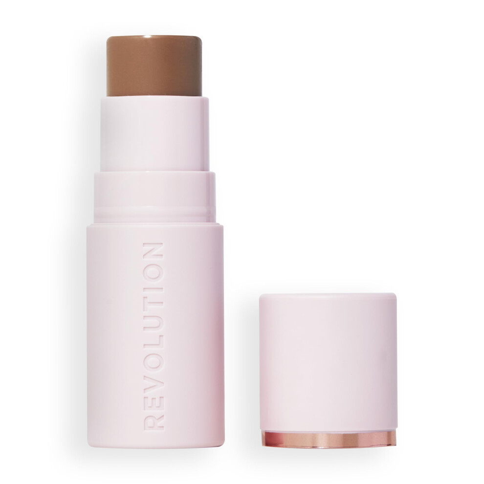 Revolution  Skin Silk Bronzer Stick  Buildable Color for Cheek  Eye  & Lip  Cream-to-Powder Formula  Vegan & Cruelty-Free  Medium Sunset  0.15oz