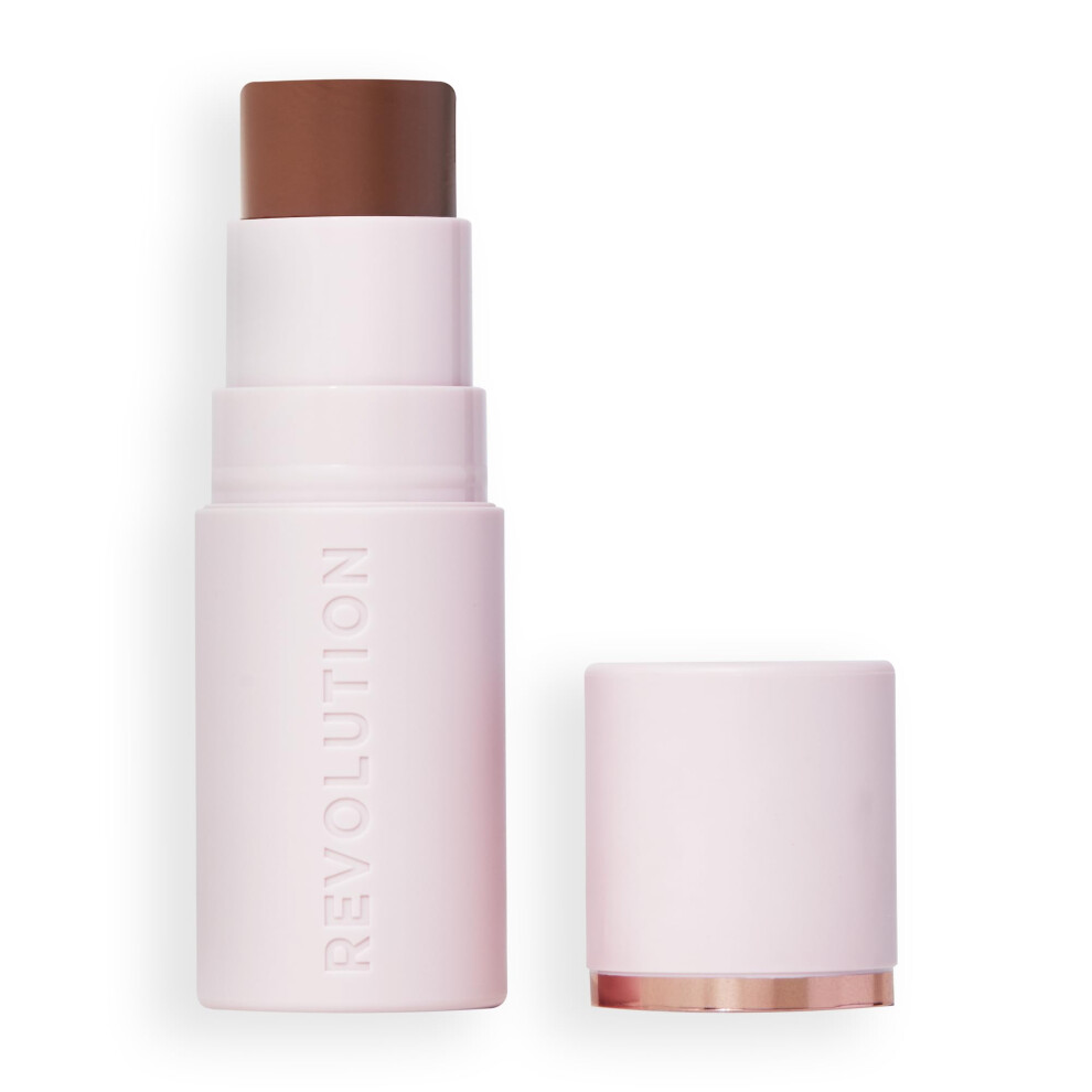 Revolution  Skin Silk Bronzer Stick  Buildable Color for Cheek  Eye  & Lip  Cream-to-Powder Formula  Vegan & Cruelty-Free  Tan Carmel  0.15oz