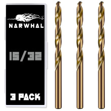 15/32 Cobalt Drill Bits - 3 Pack - 6 Inch Length - M35 Cobalt Drill Bits with Storage Case - Perfect Drill Bits for Metal Hardened & Stainless Steel