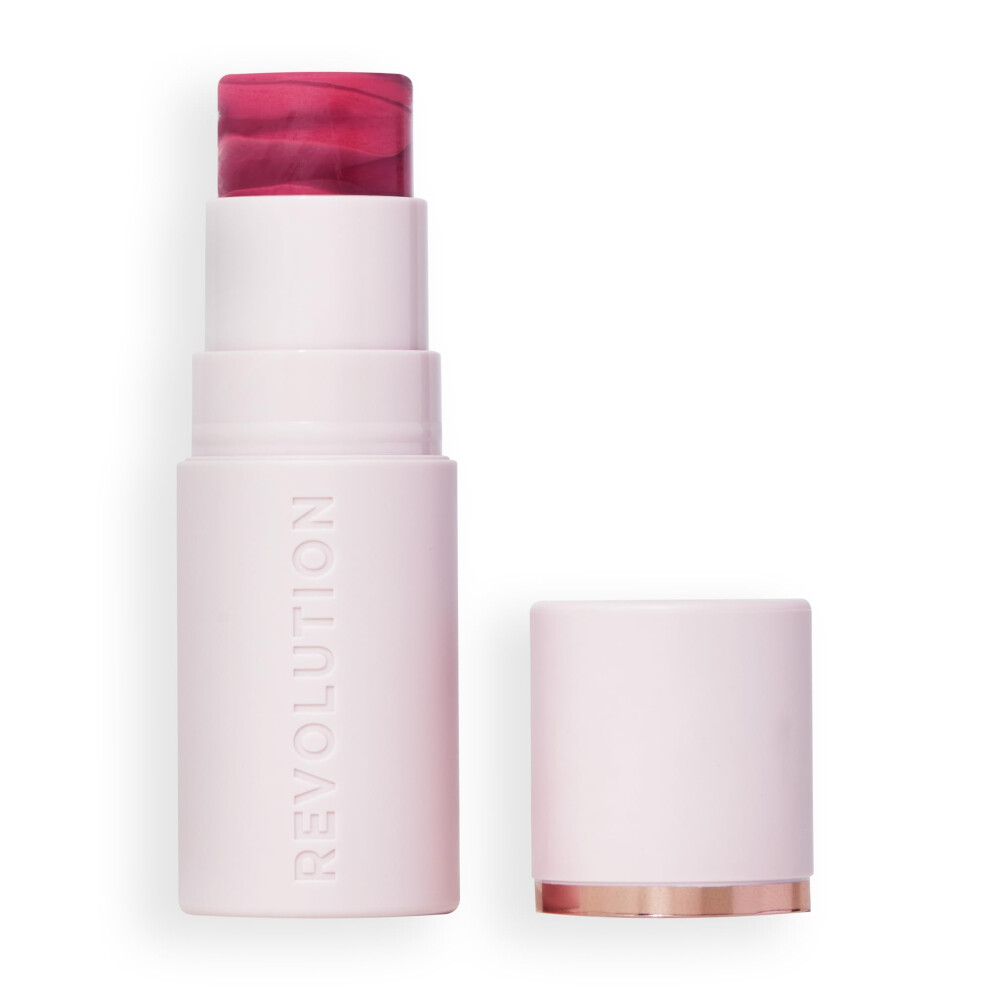 Revolution  Skin Silk Marble Blush Stick  Buildable Color for Cheek  Eye  & Lip  Cream-to-Powder Formula  Vegan & Cruelty-Free  Berry Flush  0.15 oz